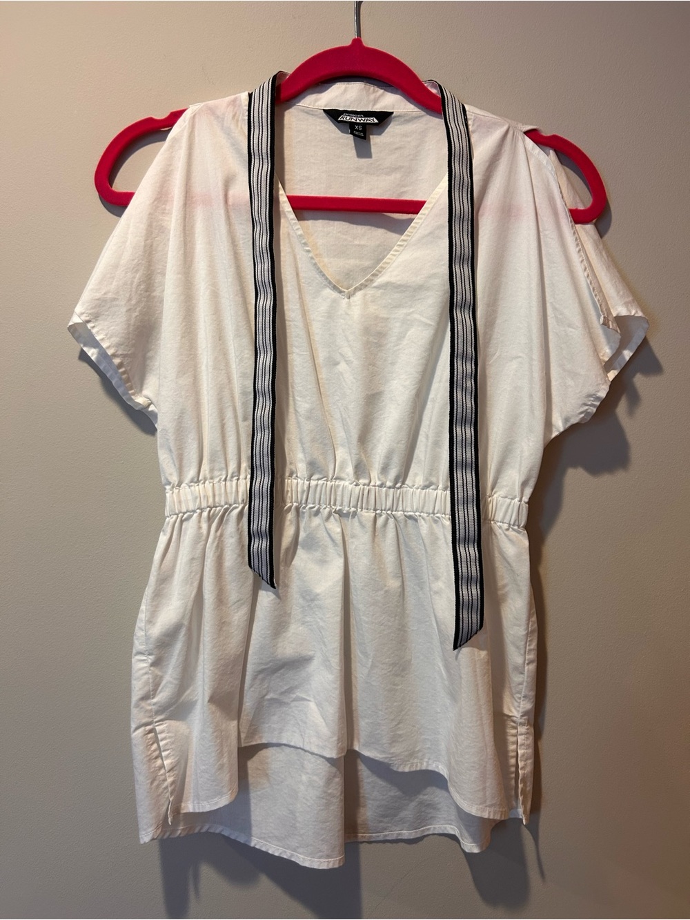 PROJECT RUNWAY Limited Ed. White Blouse Ribbon Collar XS Coquette Balletcore